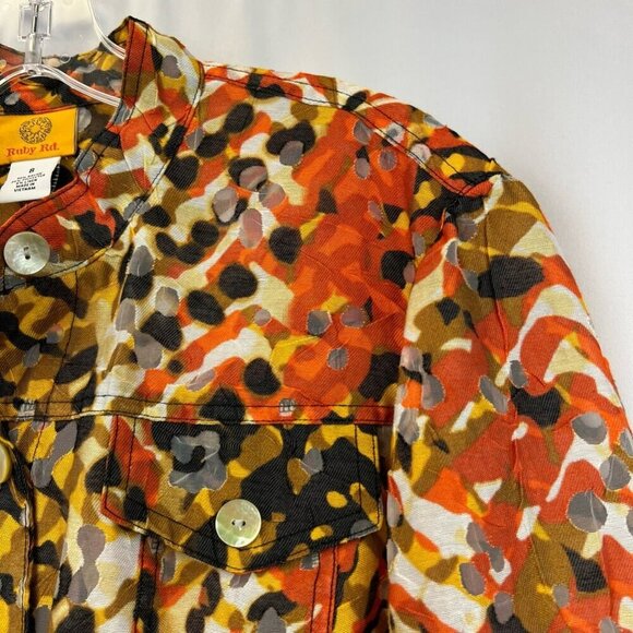 Ruby Rd Womens Shirt Jacket Multicolor Buttons Front Pockets Roll Tab Sleeve 8 - Picture 4 of 10